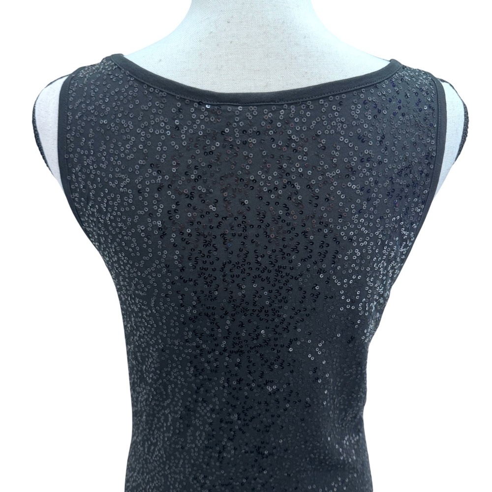 DKNY BLACK SEQUINS SCOOP NECK SLEEVELESS COTTON TOP - Picture 6 of 12